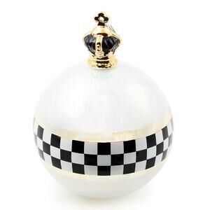 Mackenzie Childs Black & White Crown Jumbo Glass Ball Ornament New In Box